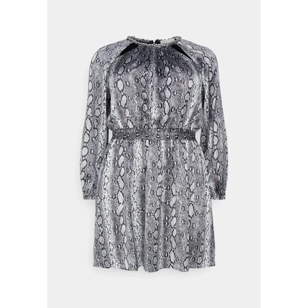 MICHAEL KORS Snake Print Chain Neck Cutout‎ Long Sleeve Mini Dress M